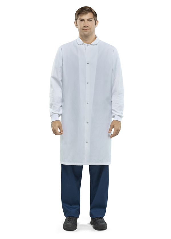 Polyester Pocketless Butcher Coat with Knit Cuffs
